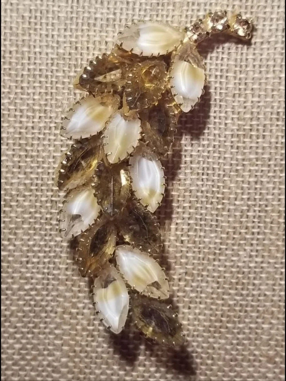 Lovely Autum Fall Vintage Spray Givre Glass Stones Brooch Pin